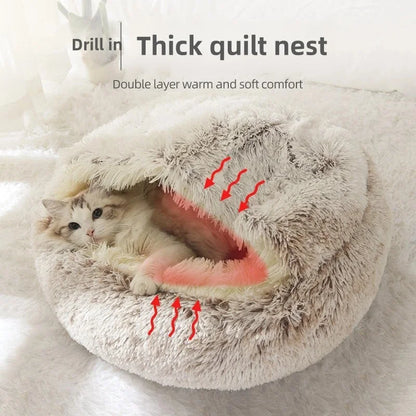 Autumn and Winter Soft Plush Pet Bed and Pet Bed Winter Warm and Cold Plush Comforter Nest Shell Cat Nest Semi-Enclosed Cat Nest