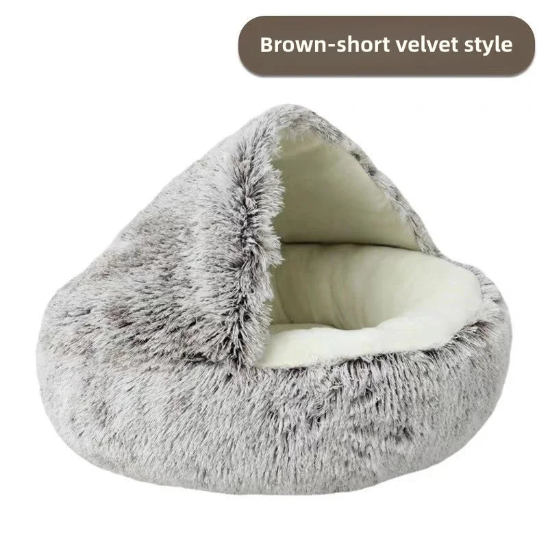 Autumn and Winter Soft Plush Pet Bed and Pet Bed Winter Warm and Cold Plush Comforter Nest Shell Cat Nest Semi-Enclosed Cat Nest