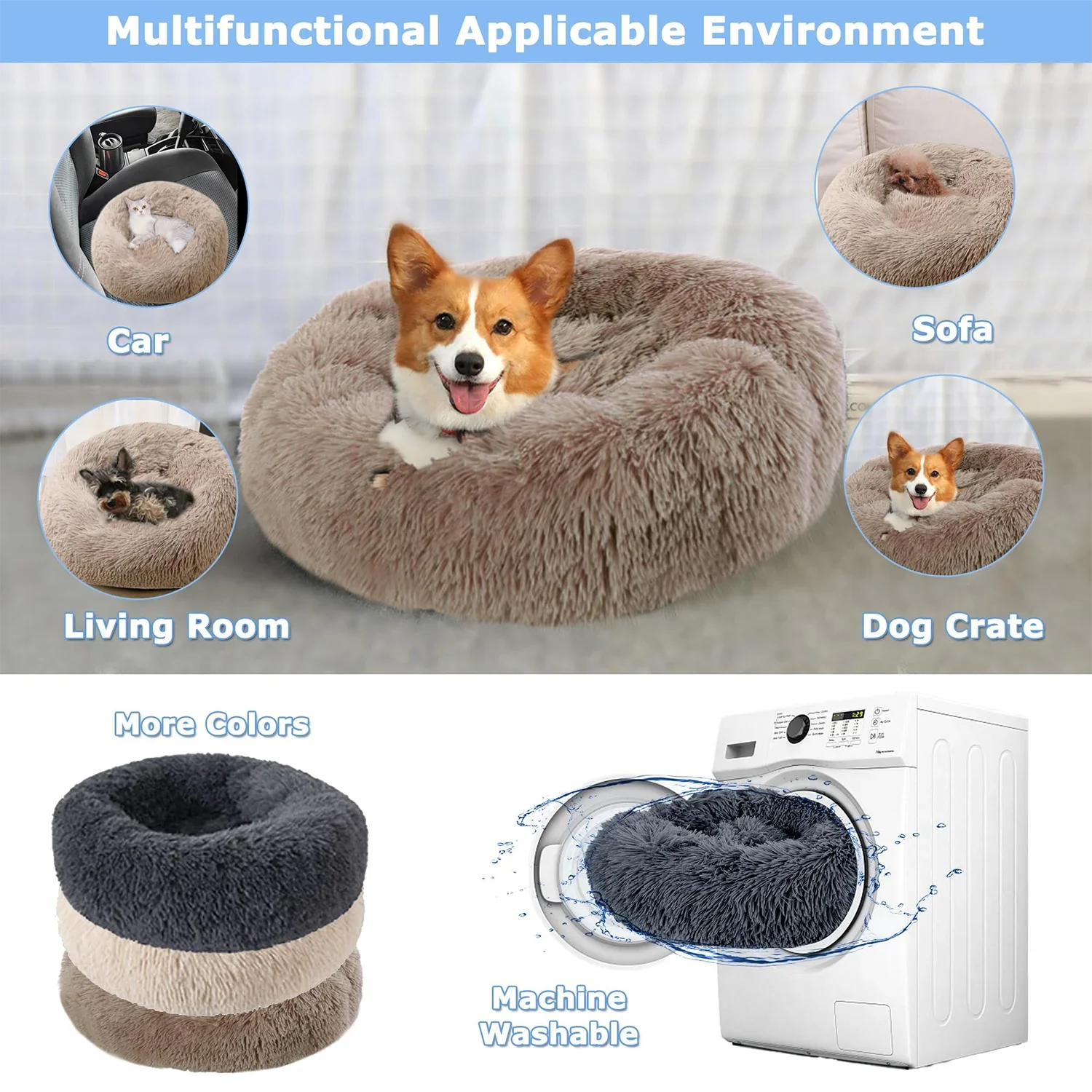 Plush Full-Size Washable Donut Cat Bed - Super Soft and Comfortable Winter Sleeping Solution