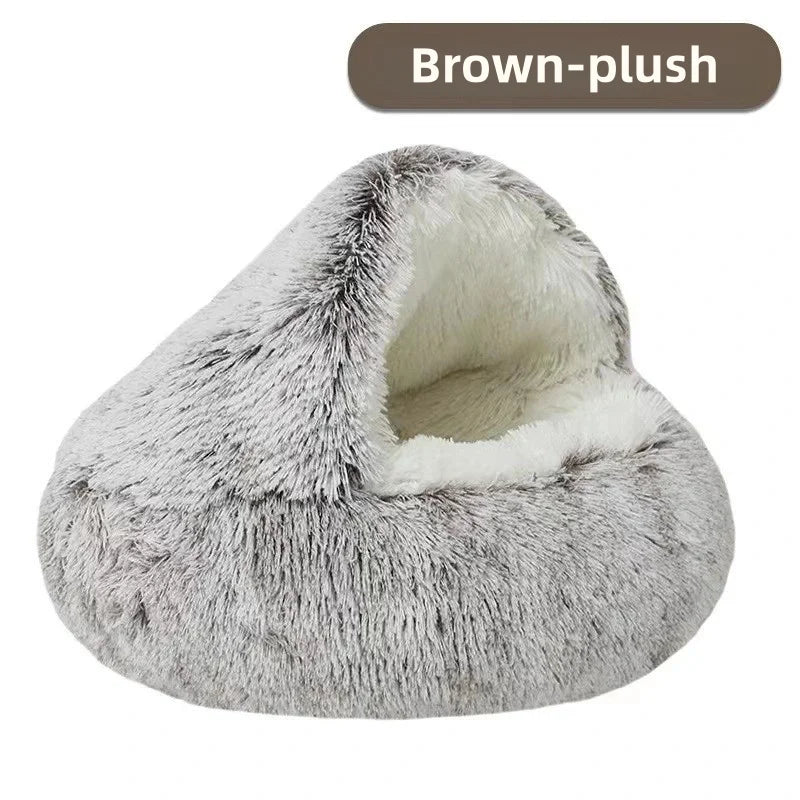 Autumn and Winter Soft Plush Pet Bed and Pet Bed Winter Warm and Cold Plush Comforter Nest Shell Cat Nest Semi-Enclosed Cat Nest